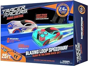 Tracer Racers 2.4 GHz Radio Control Remote Slot-Less, Cordless Racing Blazin' Loop Speedway Track Set with Two Cars