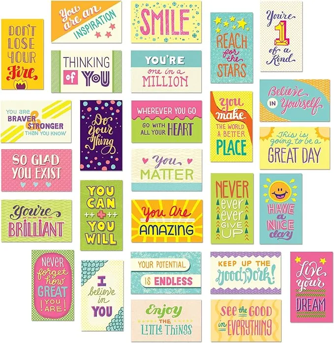 Youngever 300 Pack Motivational Quote Cards, 100 Unique Inspirational Designs Cards, Business Card Sized Encouragement Cards,