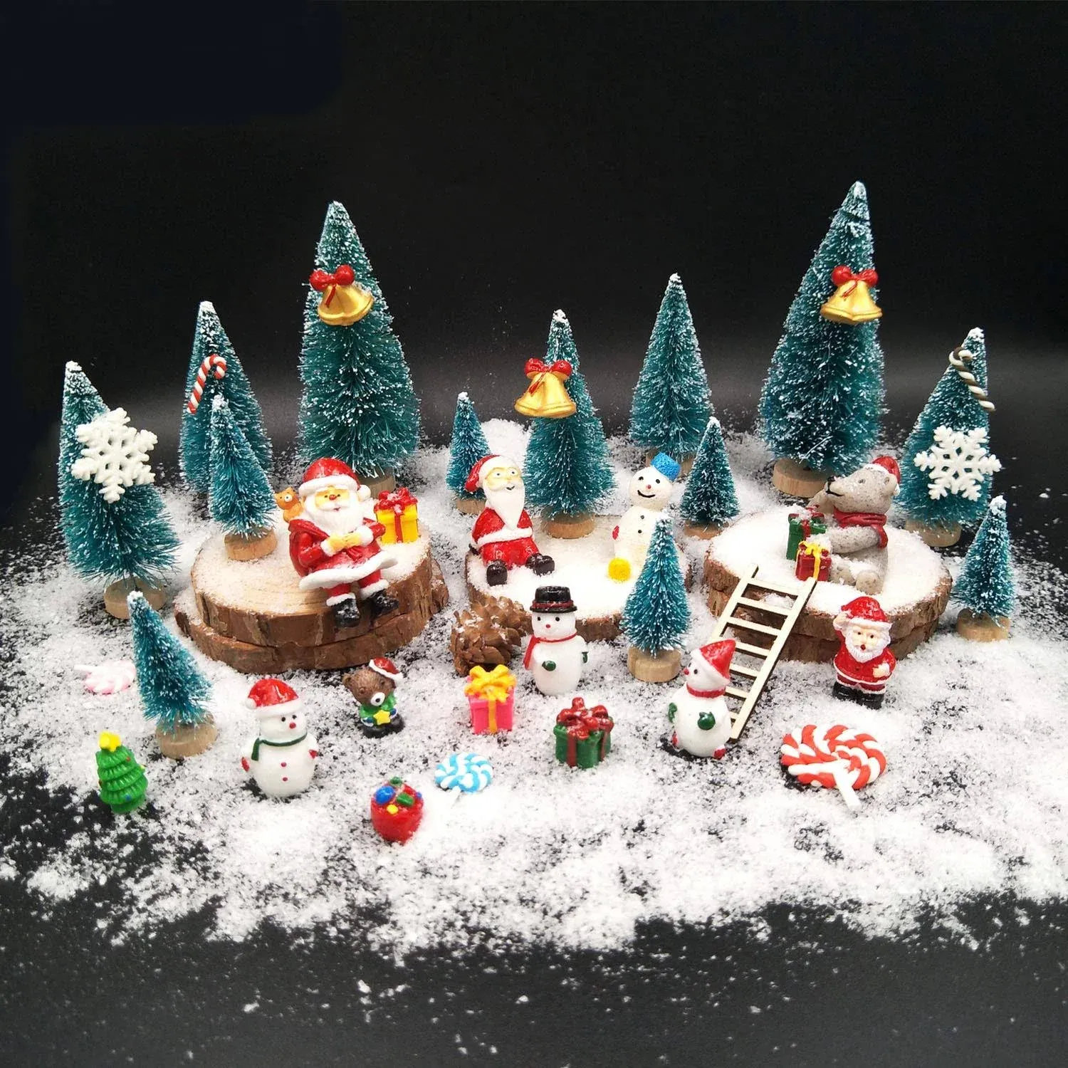 EMiEN 45PCS Resin Winter Christmas Miniature Ornament Kits for DIY Christmas Scene Fairy Garden Dollhouse, Mini Snowman for Christmas Party Decoration Micro Landscape Accessories