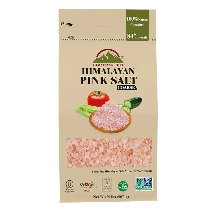 Himalayan Chef Himalayan Salt for Grinders, Coarse Grain - 20 lbs, 100% Natural & Organic, Chemical Free Unrefined Pure Pink Rock Salt – Bag