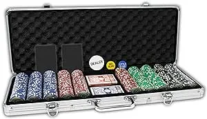 DA VINCI Professional Set of 500 11.5 Gram Casino Del Sol Poker Chips with Denominations, 2 Decks of Plastic Playing Cards, 2 Cut Cards & 3 Dealer Buttons (Silver Aluminum Frame Case)