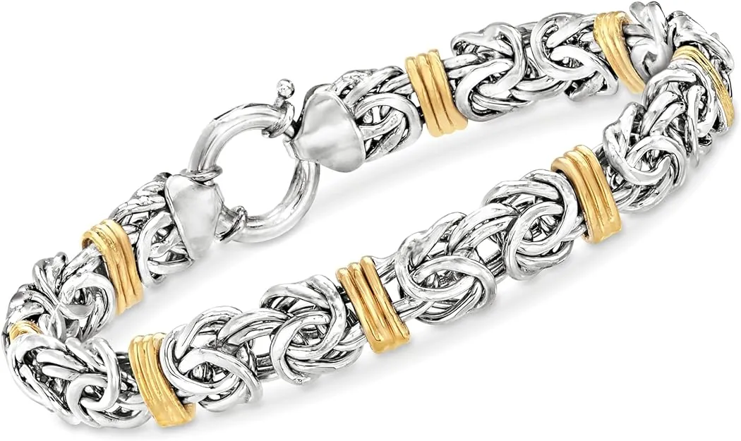 Ross-Simons Sterling Silver and 14kt Yellow Gold Byzantine Station Bracelet