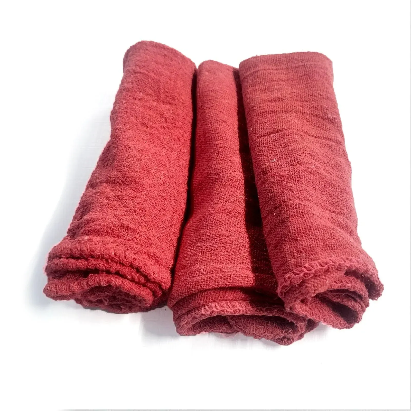 Auto Mechanic Shop Towels - 100% Cotton Commercial Grade Rags for Cleaning & Maintenance, Garage Supplies (13"x14"), 12 Pack (Red) - Professional Mechanics Reusable Wipes