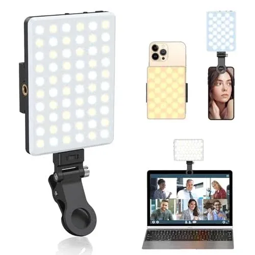 Selfie Light, Phone Light with Front & Back Clip, 60 LED Portable Light with 3 Light Modes, 5000mAh Rechargeable Video Light for Phone, iPhone, IPad, Laptop, TikTok, Makeup, Live Stream, Vlog