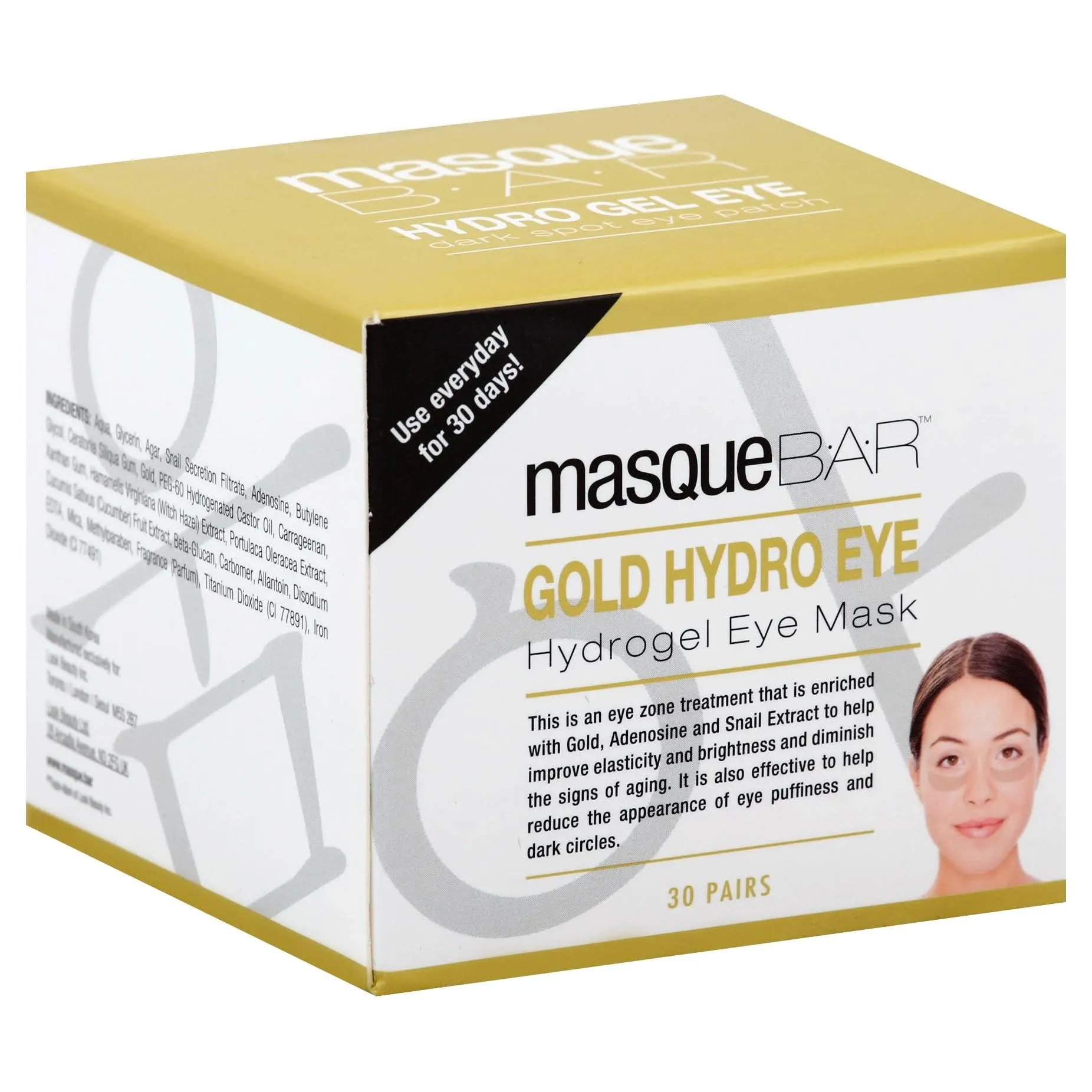 New Sealed Masque Bar GOLD HYDRO GEL Hydrogel Eye Mask 30 Pair