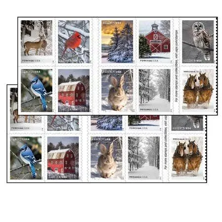 Generic Winter Scenes Forever Postage Stamps 2 Books of 20 First Class US Postal Holiday Celebrations Wedding Celebration Anniversary Traditions (40 Stamps)