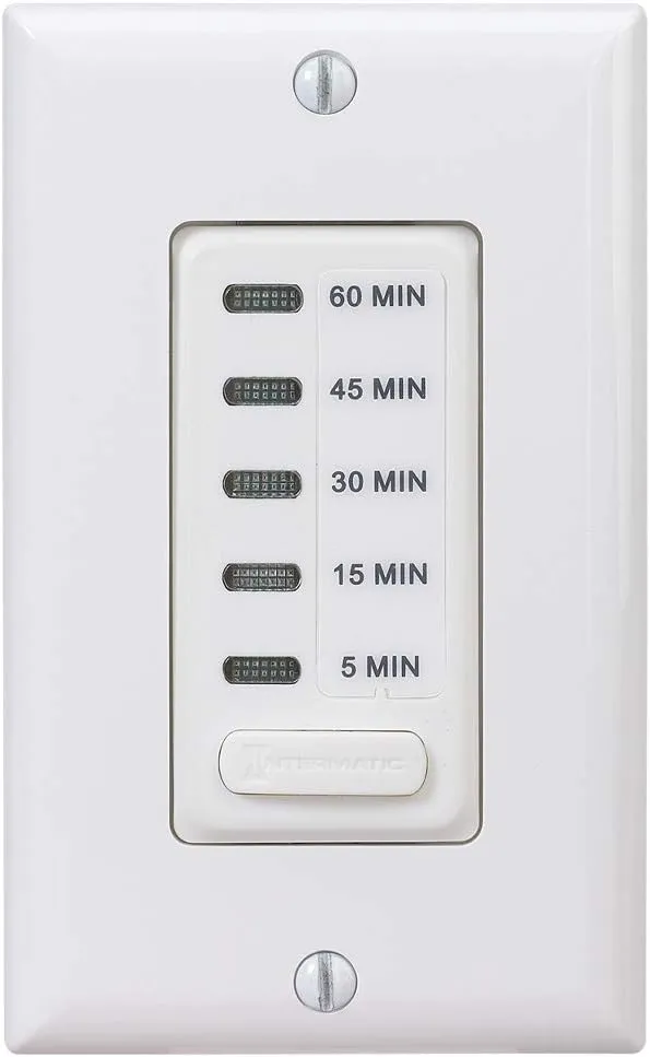 Intermatic EI205W 5/15/30/45/60 Minute Electronic in-Wall Countdown Auto-Off Timer, White