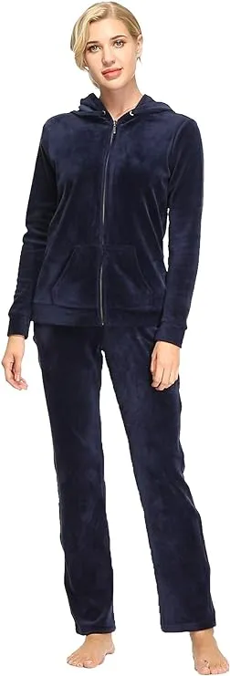 Dolcevida Womens Velour Sweatsuits Sets 2 Piece Tracksuits Outfits Full Zip Hoodie and Sweatpant Set Velvet Jogging Suit