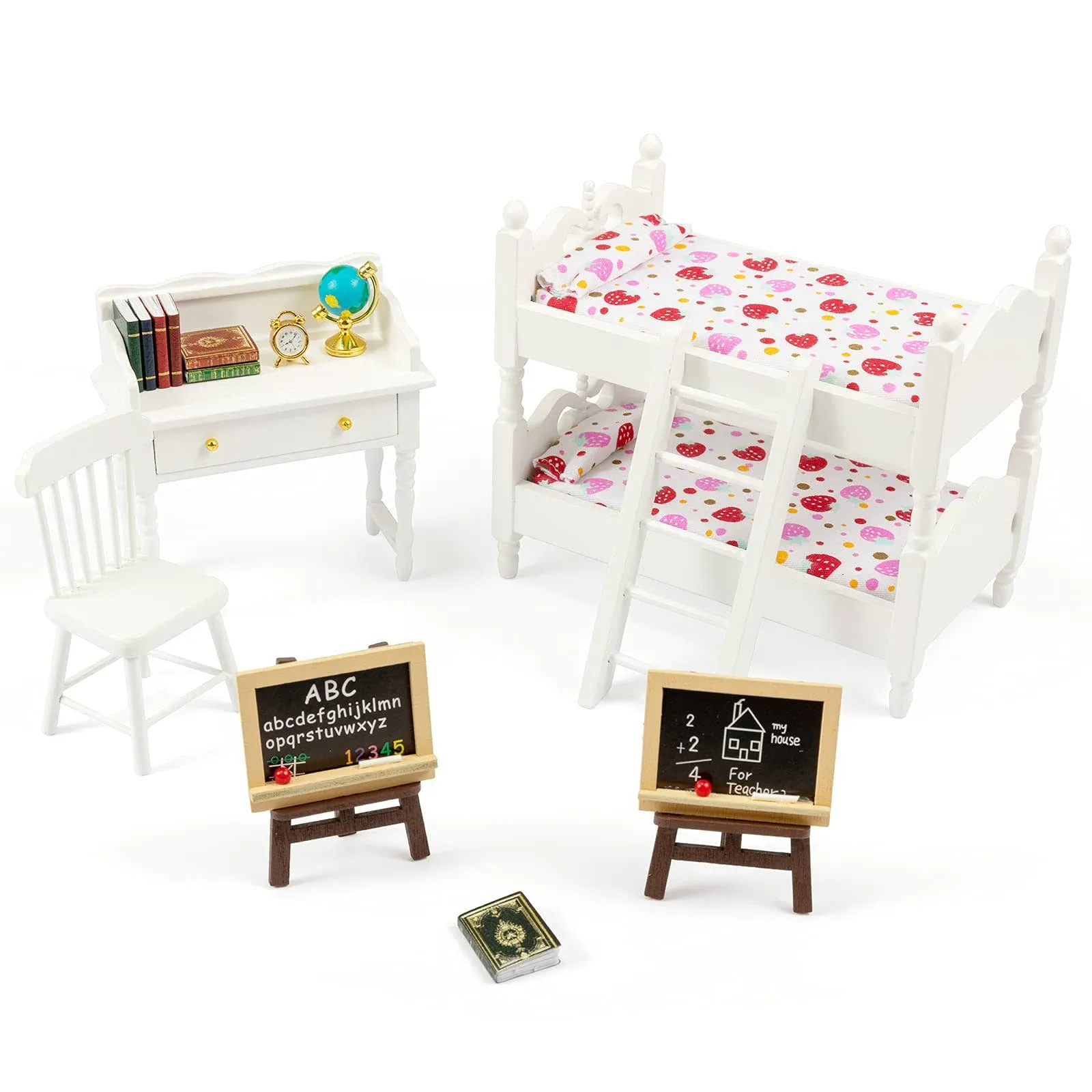 SAMCAMI Miniature Dollhouse Furniture 1 12 Scale - Wooden Dollhouse Bed Set ...