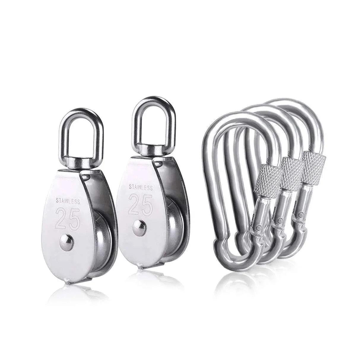 M&C Music Color 2pcs M25 Single Pulley Block with 3pcs Spring Snap Hook Carabiner ...