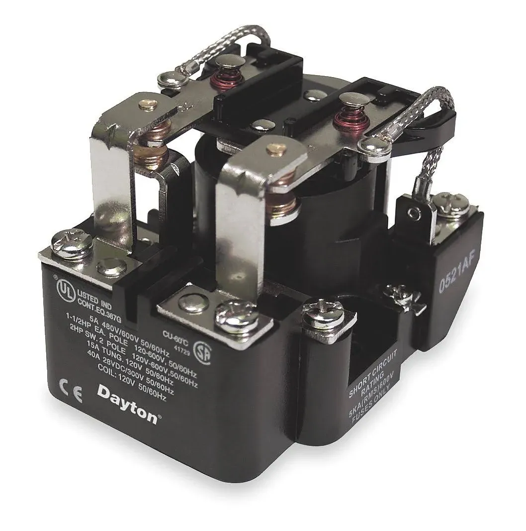 Dayton 5X847 Open Power Relay, 8 Pin, 120VAC, DPDT