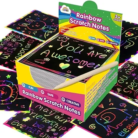 Rainbow Scratch Mini Art Notes - 125 Magic Scratch Paper Note Cards for Kids ...