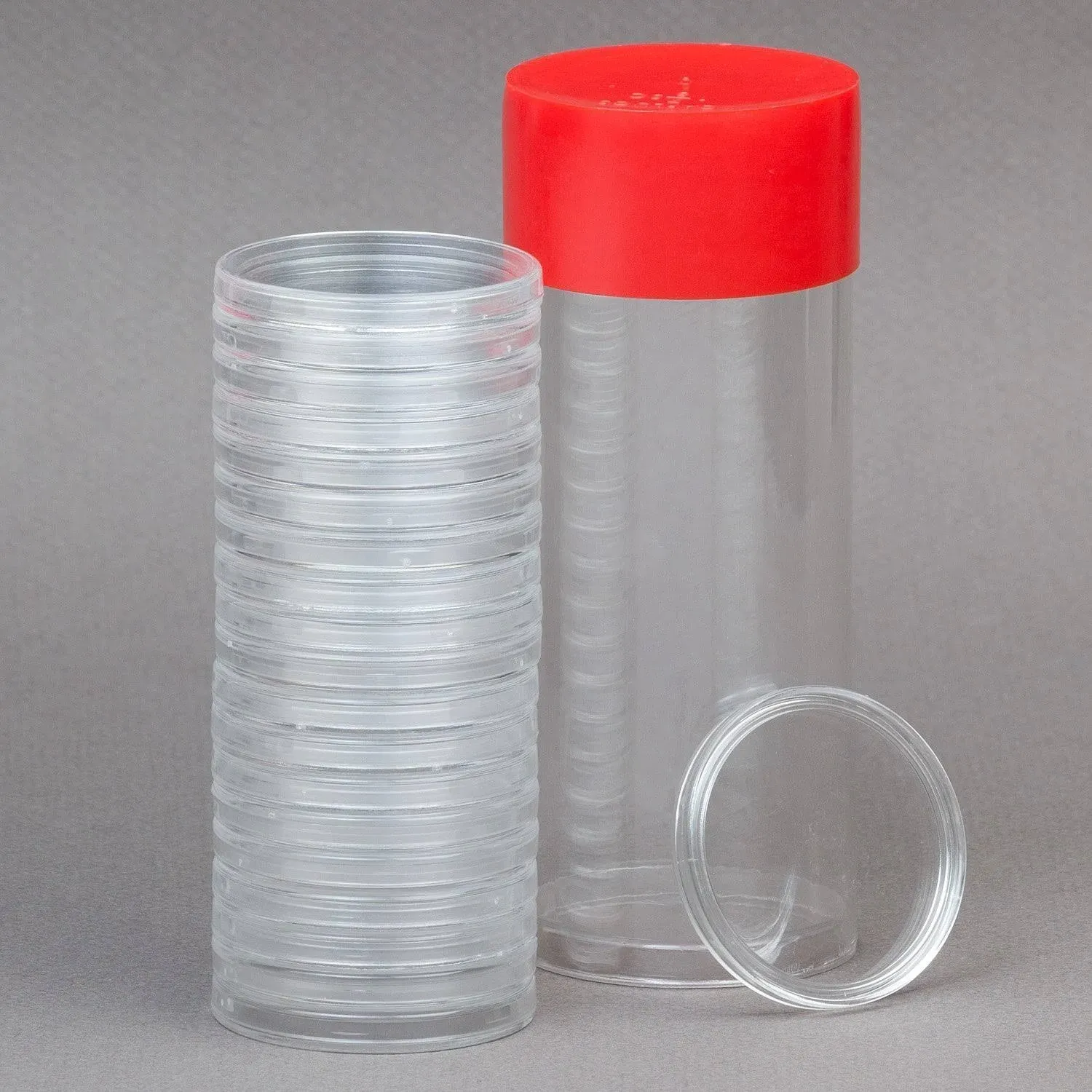 Red Capsule Tube & 20 Direct Fit T-30 Air-Tite Coin Holder Capsules for Half Dollars by OnFireGuy