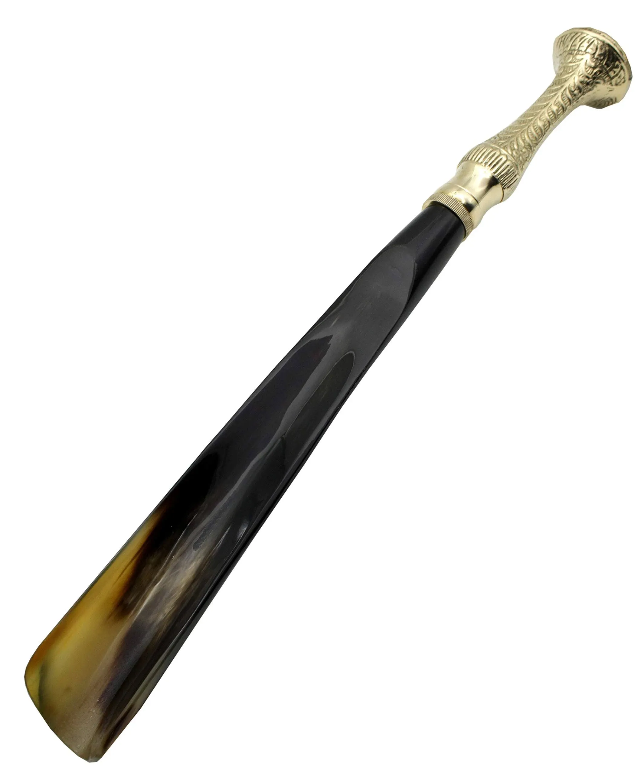 Shoe Horn Made with Real Horn Handmade. Easy Grip Long Brass handle Shoehorn for Men,Women Seniors, Pregnancy, Elderly, back pain, tall people and kids Shoes & Boots. Home or Travel .(16''brass)