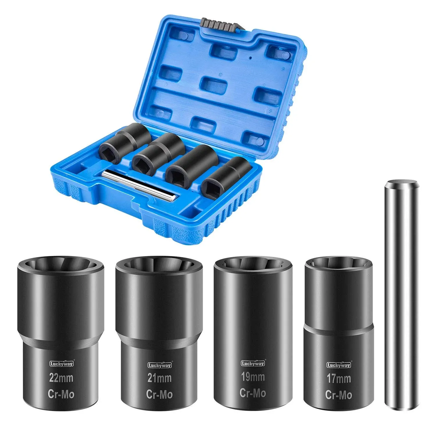 Luckyway 5-Piece Twist Socket Set Lug Nut Remover Extractor Tool Metric Bolt ...