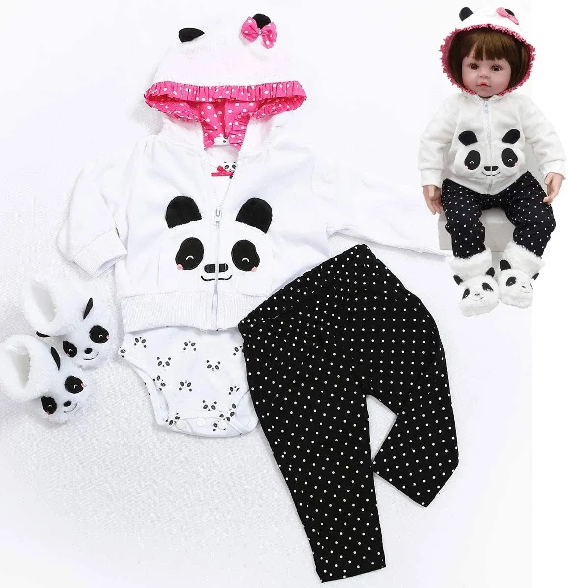 Reborn Baby Girl Dolls Clothes 18 inch Panda Outfits Accesories for 17-19 inch Reborns Doll Newborn Baby Girl Matching Clothing