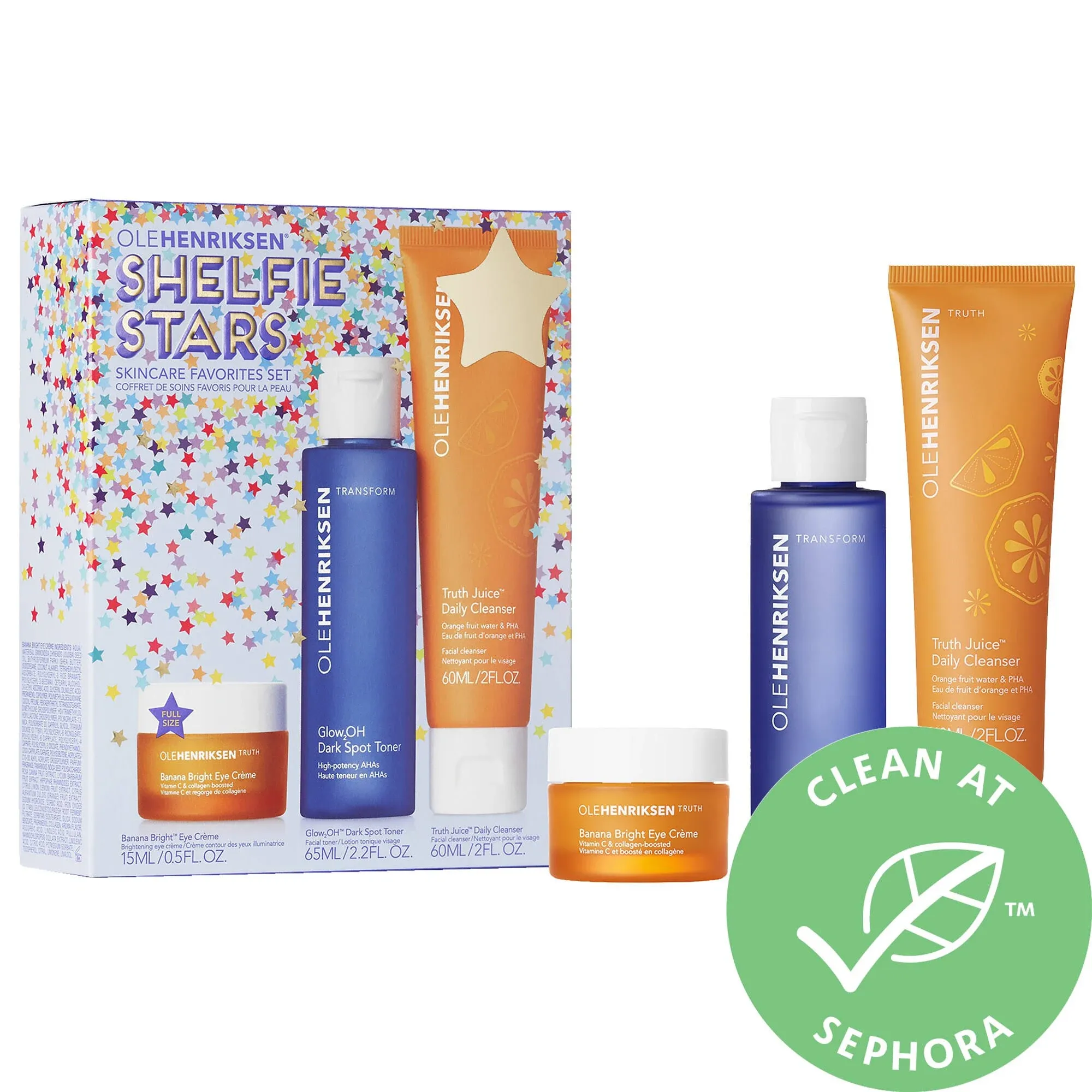 Ole Henriksen Shelfie Stars Skincare Favorites Set: Mini Truth Juice Gentle Cleanser, Mini Dark Spot Toner, and Full-Size Banana Bright Eye Cream