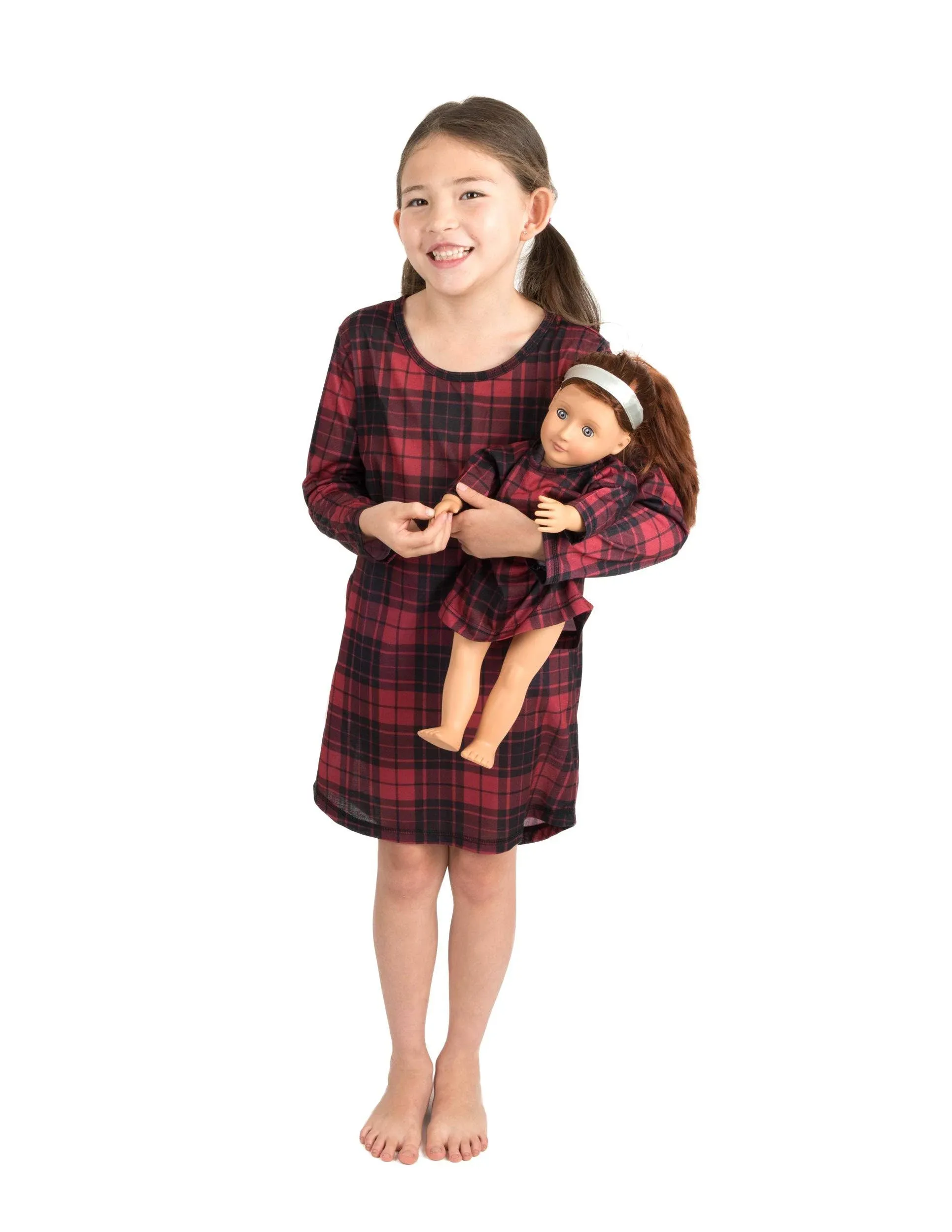 Leveret Matching Girl and Doll Black & Red Plaid Nightgown Red-Black / 10 Years