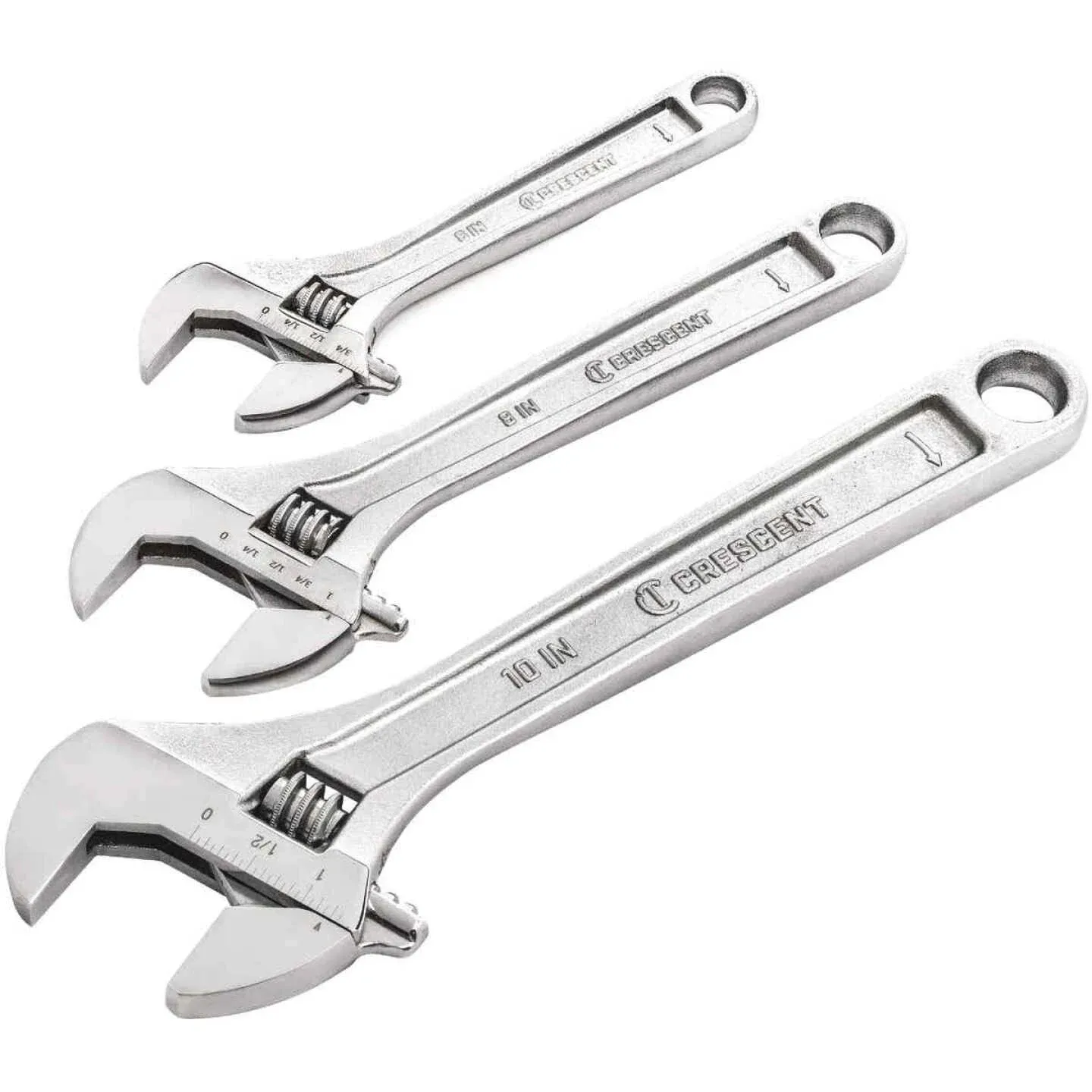 Adjustable Wrench Set: 3 Pc, Inch & Metric