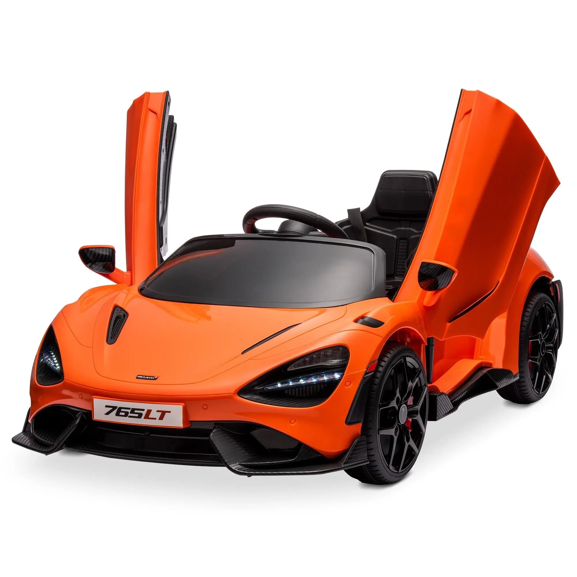 Kidzone 12V Licensed McLaren 765LT Kids Ride On Car w/ Hydraulic Doors, Orange