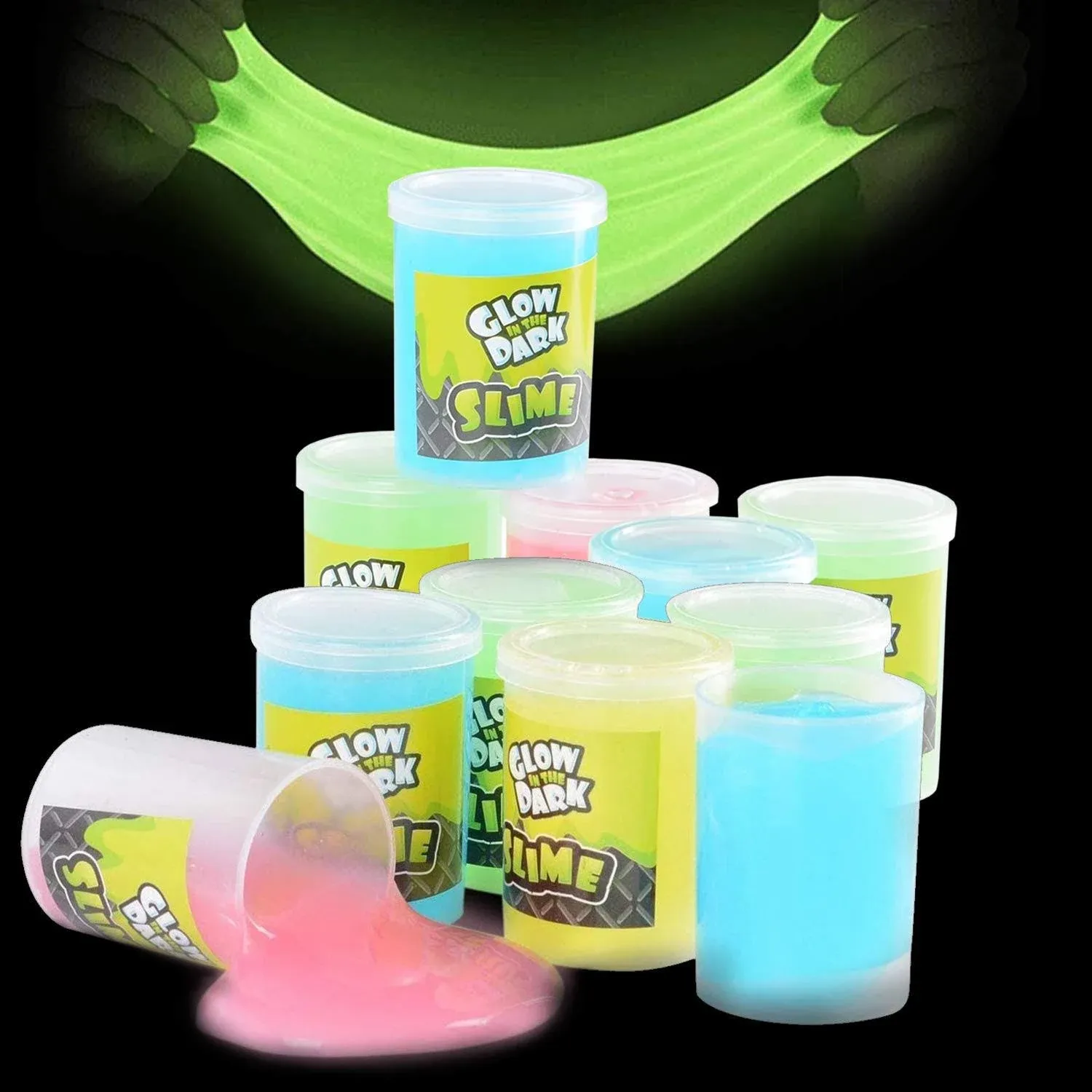 Katzco Glow in The Dark Slime 12 Pack Assorted Neon Colors- Green Blue Orange and ...