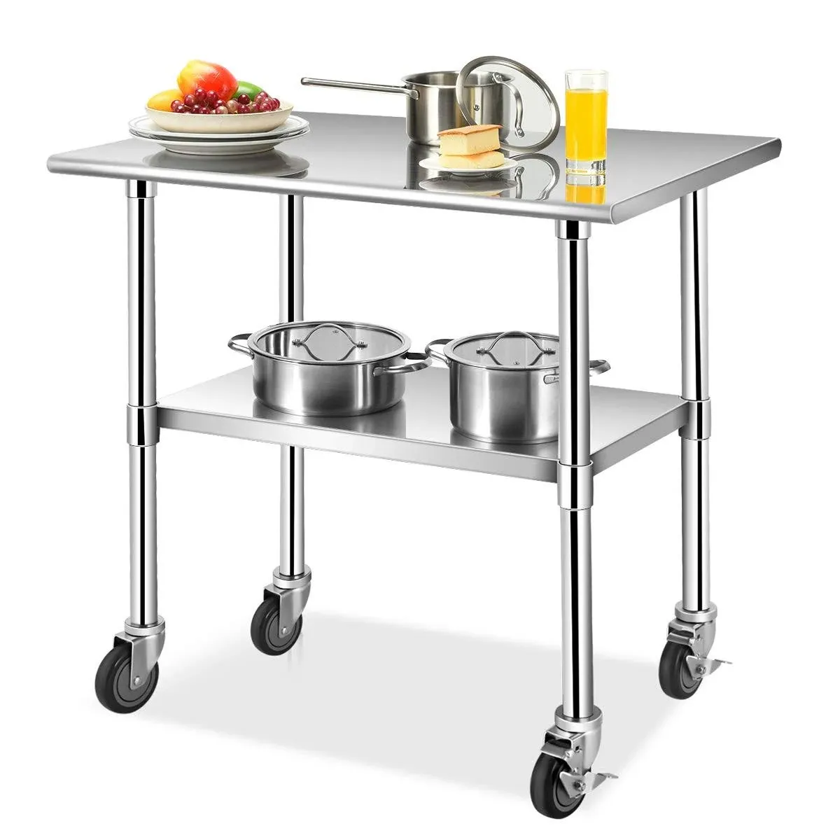 Giantex 48 x 30 Inches Stainless Steel Table with 4 Caster Wheels