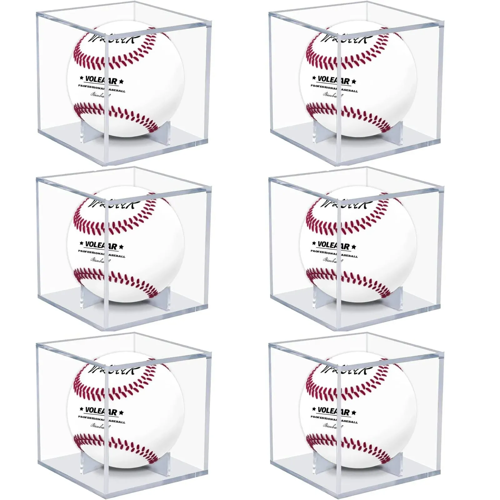 Baseball Display Case 6 Pack, UV Protected Acrylic Square Baseball Holder, Clear Cube Autograph Memorabilia Ball Display Cases, Official Size Baseball Display Box