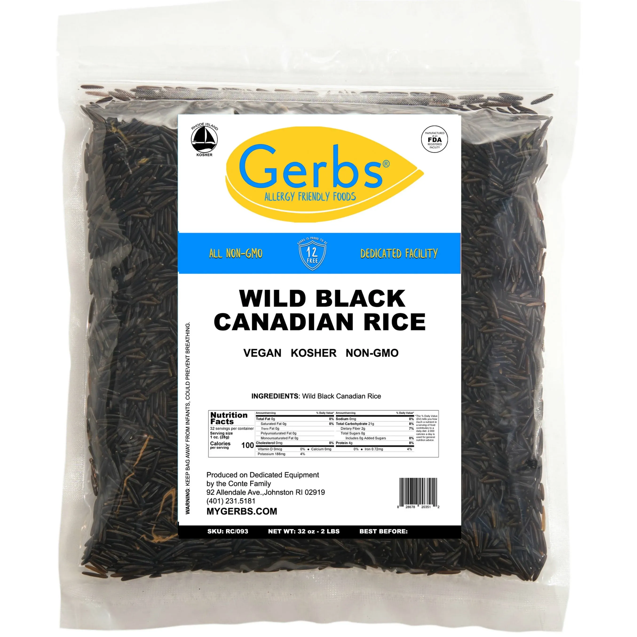 Gerbs Wild Black Rice, 32 Ounce Bag, Top 14 Food Allergy Free, N