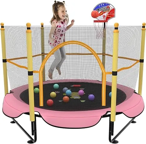 5FT Trampoline for Kids Toddler Indoor Trampoline with Safety Enclosure Net, Min