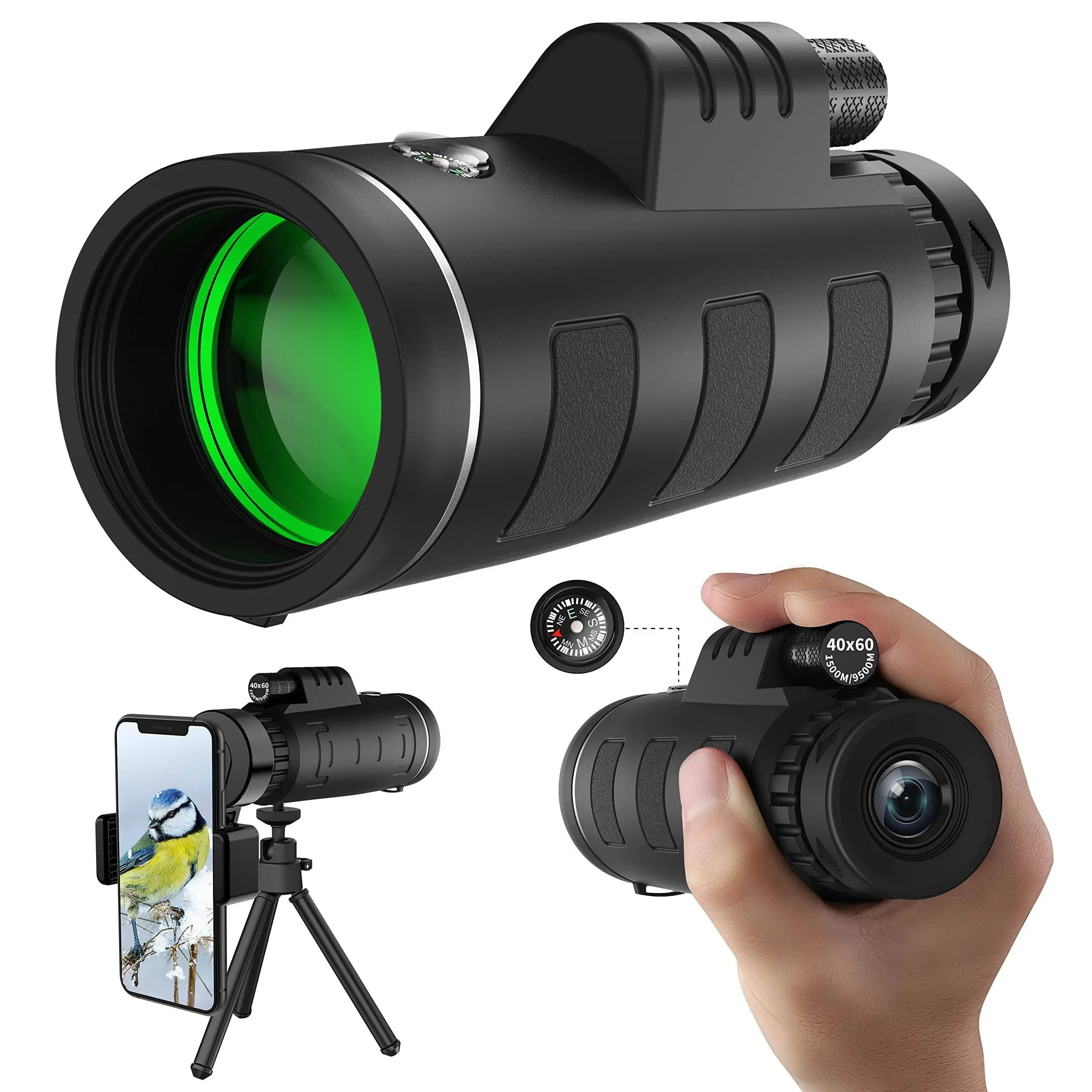 JiaSifu 40x60 High Definition Monocular Telescope with Smartphone Adapter