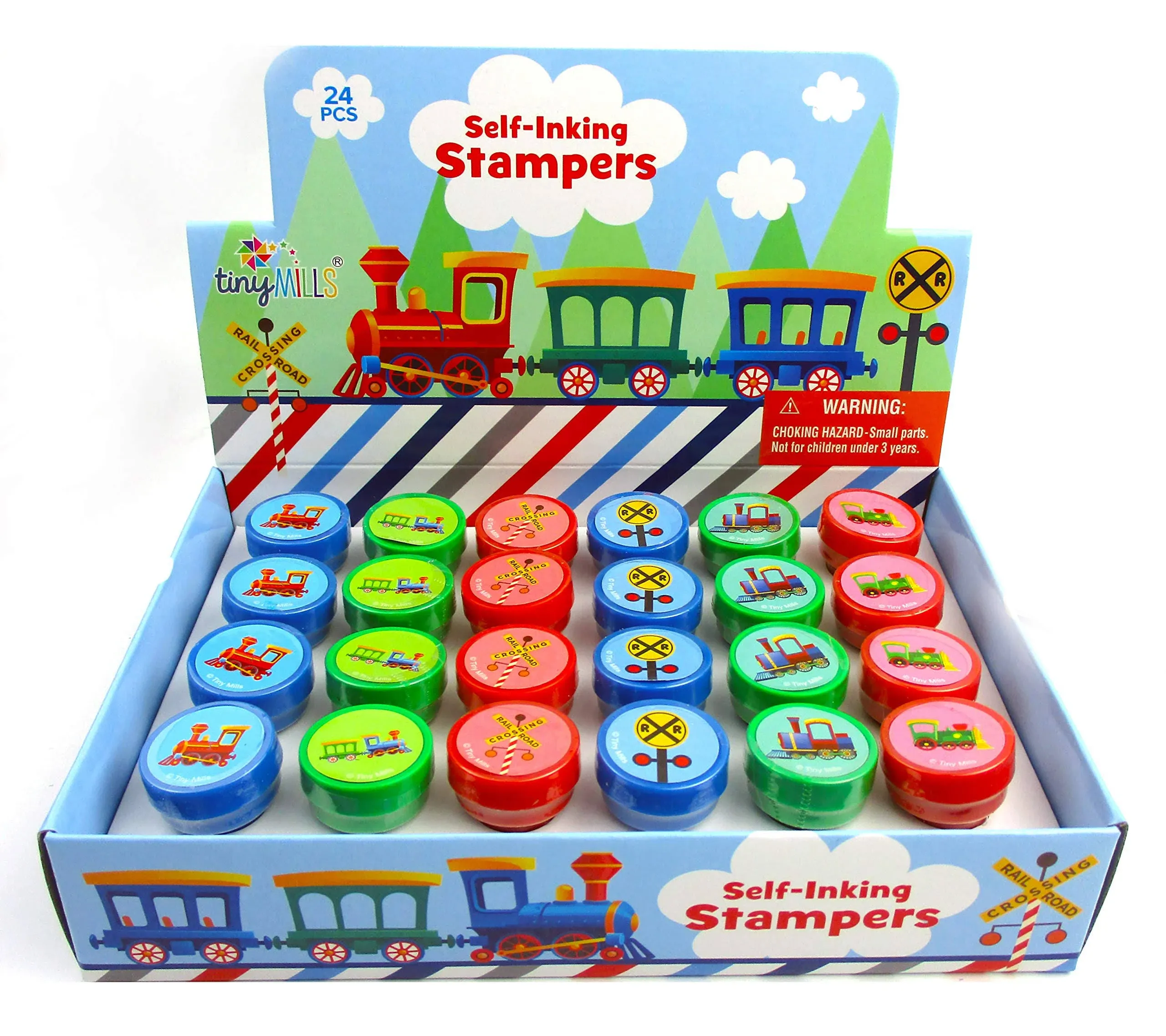 TINYMILLS 24 Pcs Train Stampers for Kids Birthday Party Goody Bag Stuffer Pinata ...