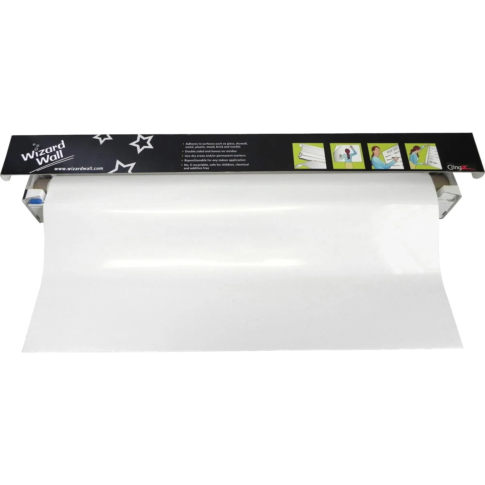 Wizard Wall® Instant Whiteboard, Repositionable Dry Erase Surface, 27.5” x 40’ Roll