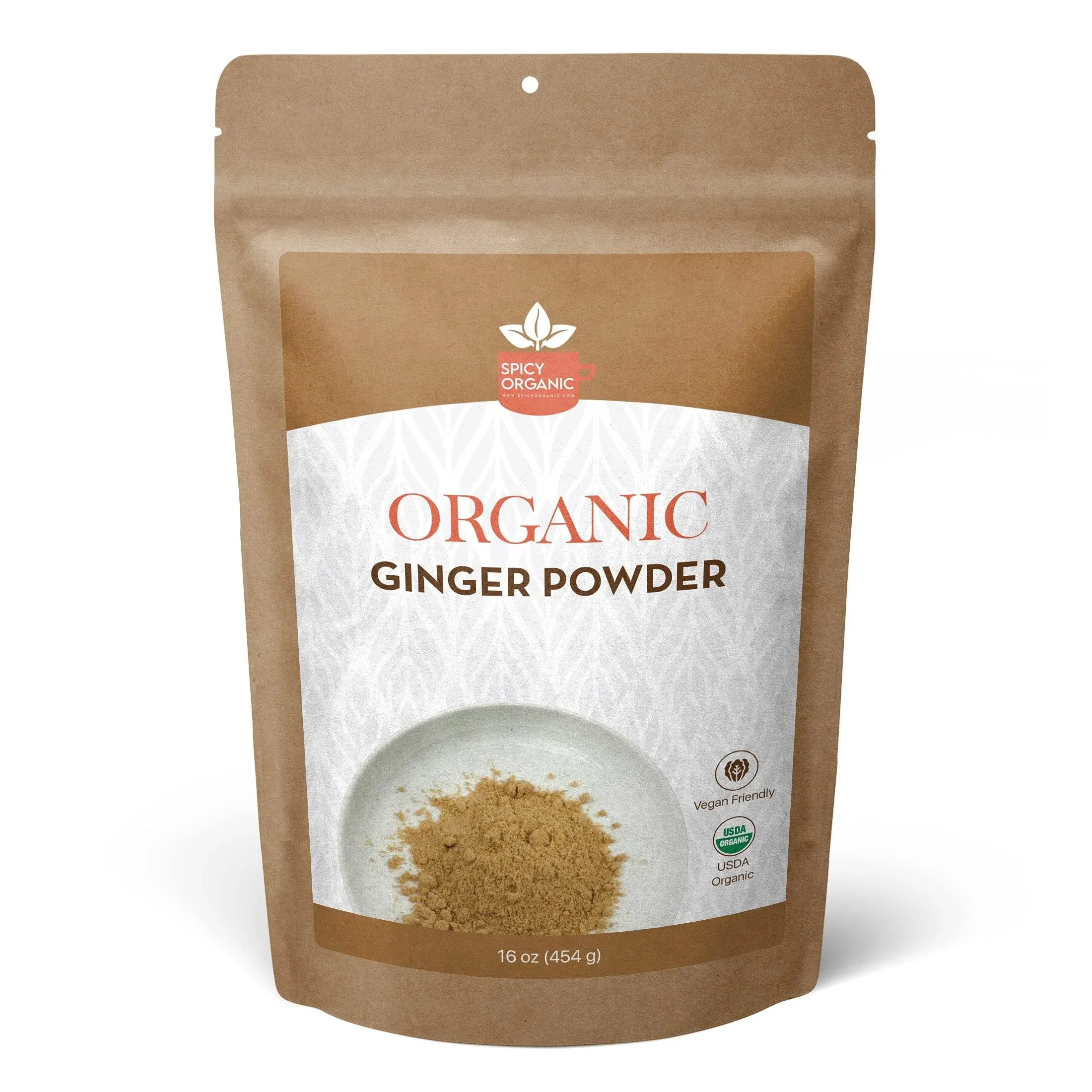 SPICY ORGANIC Ginger Root Powder – 4 oz. – Freshly Ground from Raw, Indian Ginger, Dried Spice for Baking, Beverages and Cooking - 100% Pure, USDA Certified Organic Ginger – Non-GMO & Kosher