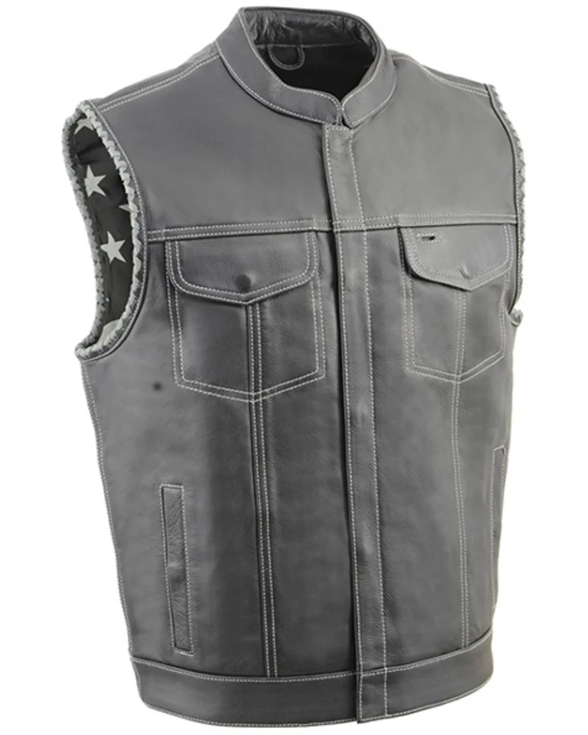 Milwaukee Leather MLM3507 Mens Old Glory Black Leather with Grey Stitching Vest ...