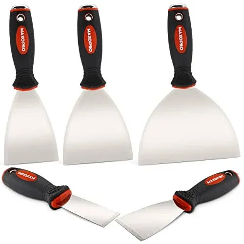 5 Piece Stainless Steel Putty Knife Set, Heavy Duty Painters Scrapers