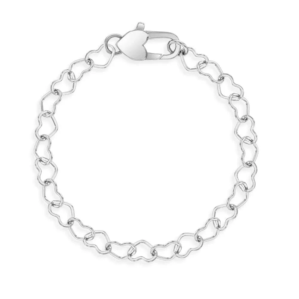 5-6&#034; Heart Link Chain Baby/Toddler/K<wbr/>ids Bracelet - Sterling Silver