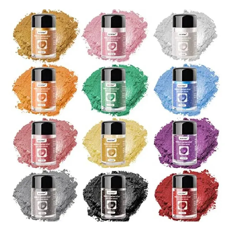 SUKVTDY Luster Dust Edible Set, 12 Colors x 5G Food Grade Shimmer Luster Dust ...