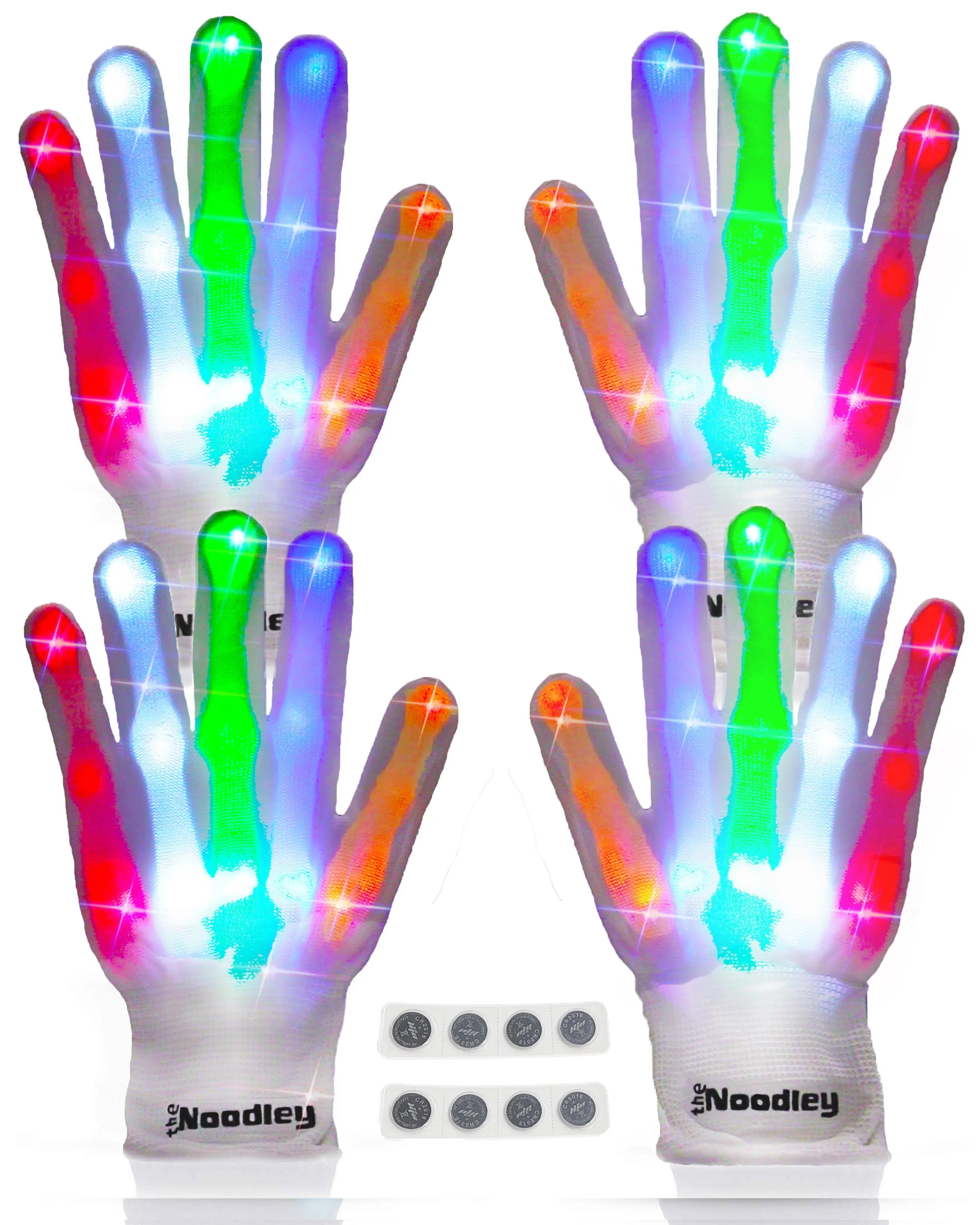 The Noodley 2 Pair Kids LED Light Up Gloves Gifts for Children Boys and Girls Glow Christmas Stuffer Boy Toys