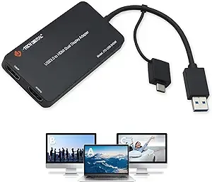 USB 3.0 (Type A/C) to Dual HDMI 4K 30Hz & 1080P 60Hz Display Adapter | Features USB-A or USB-C Inputs, USB Powered, Mirror, Extend, Rotation, Clamshell Modes by J-Tech Digital [JTD-USB-2HDMI]