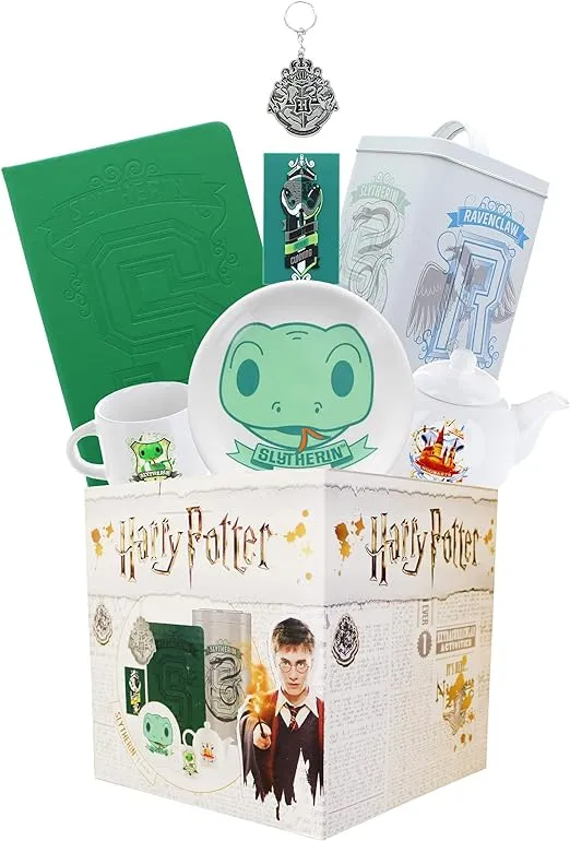 Harry Potter Slytherin House LookSee Box | Contains 7 Official Harry Potter Themed Gifts Including Slytherin Journals, Magnets, & More | Square Gift Box Measures 7.75 Inches