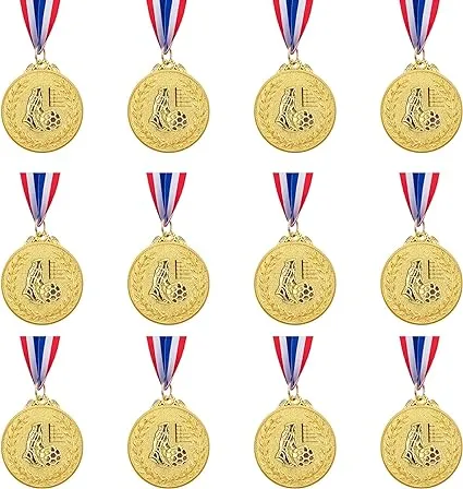 Abaokai 12 Pieces Soccer Medals for Awards for Kids and Adults, Gold Award Medals Set - Metal Olympic Style for Kid’s Sports Soccer Games and Prizes Awards, Party Favors, 2 Inches