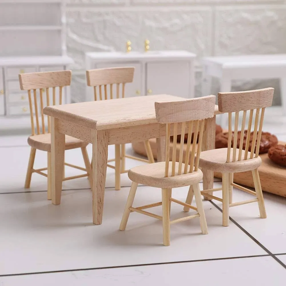 Z MAYABBO Wooden Dollhouse Furniture of Table & Chair Miniature Dollhouse ...