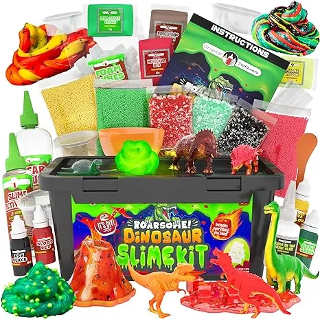 Original Stationery Dino Galaxy Slime Kit for Boys, Glow in The Dark Slime Kit, Includes Dino Toys and Galaxy Slimes, Fun DIY Slime Making Kit, Thanksgiving and Christmas Gift Idea, Slime Supplies