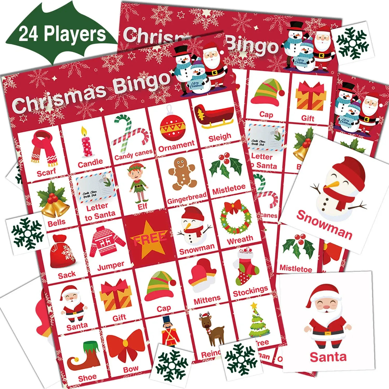 V-Opitos Large Size Christmas Bingo Game Cards, 6 * 8.5 Inch - 24 Players -... 