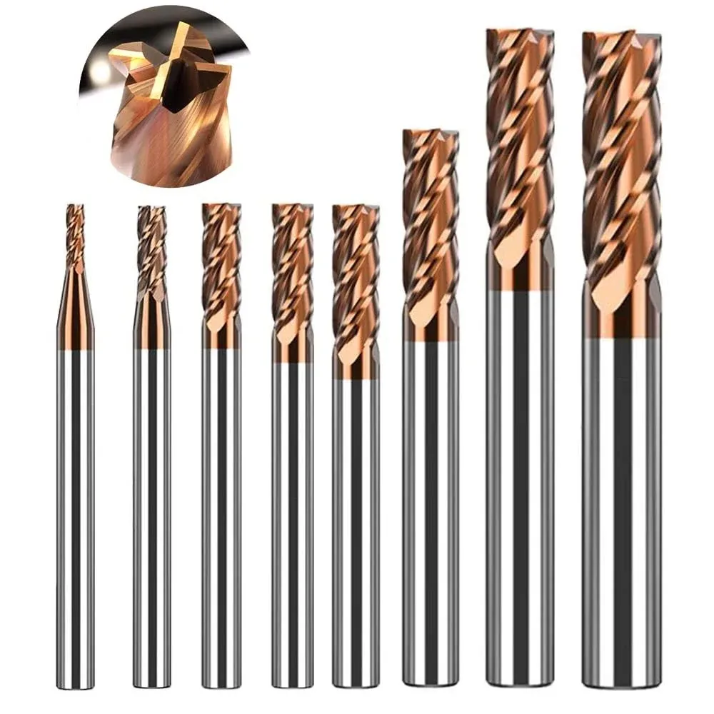 ASNOMY 8pcs Carbide Square End Mill Set, 2-12mm 4 Fultes Micro Grain Carbide End Mill Cutter for Alloy Steels/Hardened Steels - HRC55 AlTiN Coated CNC Milling Cutter for Hard Metal