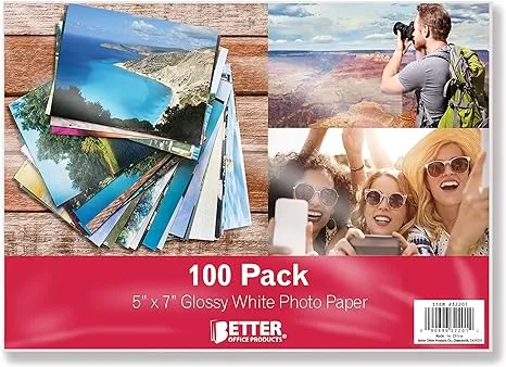 Better Office Products Glossy Photo Paper 5 x 7 inch 100 Sheets 200GSM 100-Count Pack