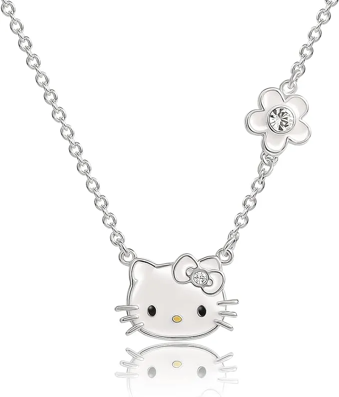 SALLY ROSE Sanrio Hello Kitty Birthstone Necklace 18" - Silver Plated Hello Kitty Necklace with Birthstone Officially Licensed