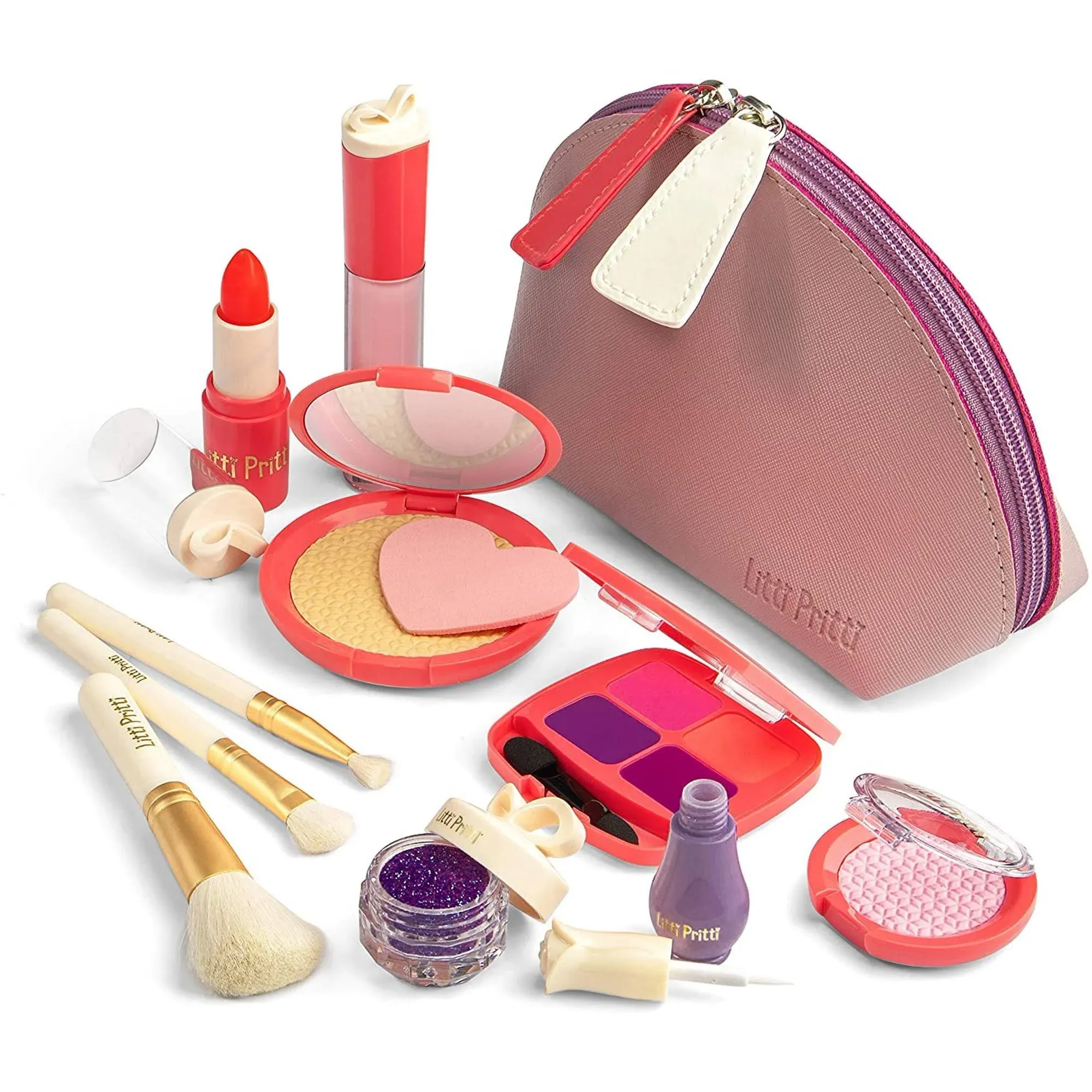 Litti Pritti Pretend Makeup for Girls - 11 Piece Play Makeup Set- Realistic Toys