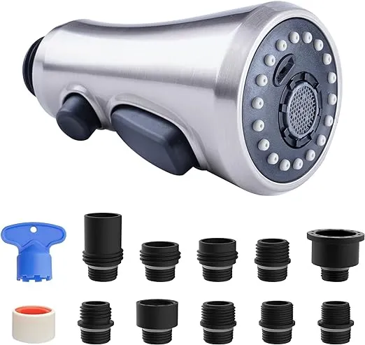 Hibbent Metal Pull Down Spray Head for Kitchen Faucet, Kitchen Sink Spray Nozzle with 15 Adapters, Faucet Head Replacement Compatible with Moen, American Standard, Delta, Kohler Faucet, Chrome