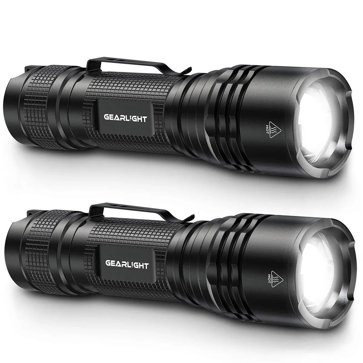 Durable LED Flashlights - Set of 2 - Zoomable, Handheld for Camping &amp; Emergency